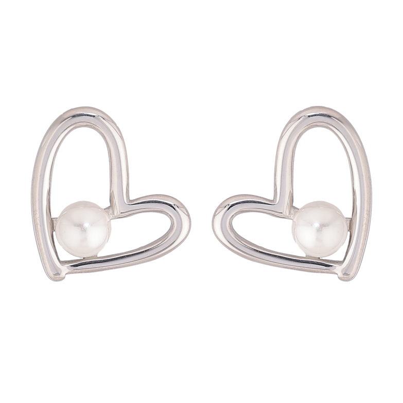 Серьги Нержавеющая сталь пусеты "Сердечки с жемчужинами" фото №1