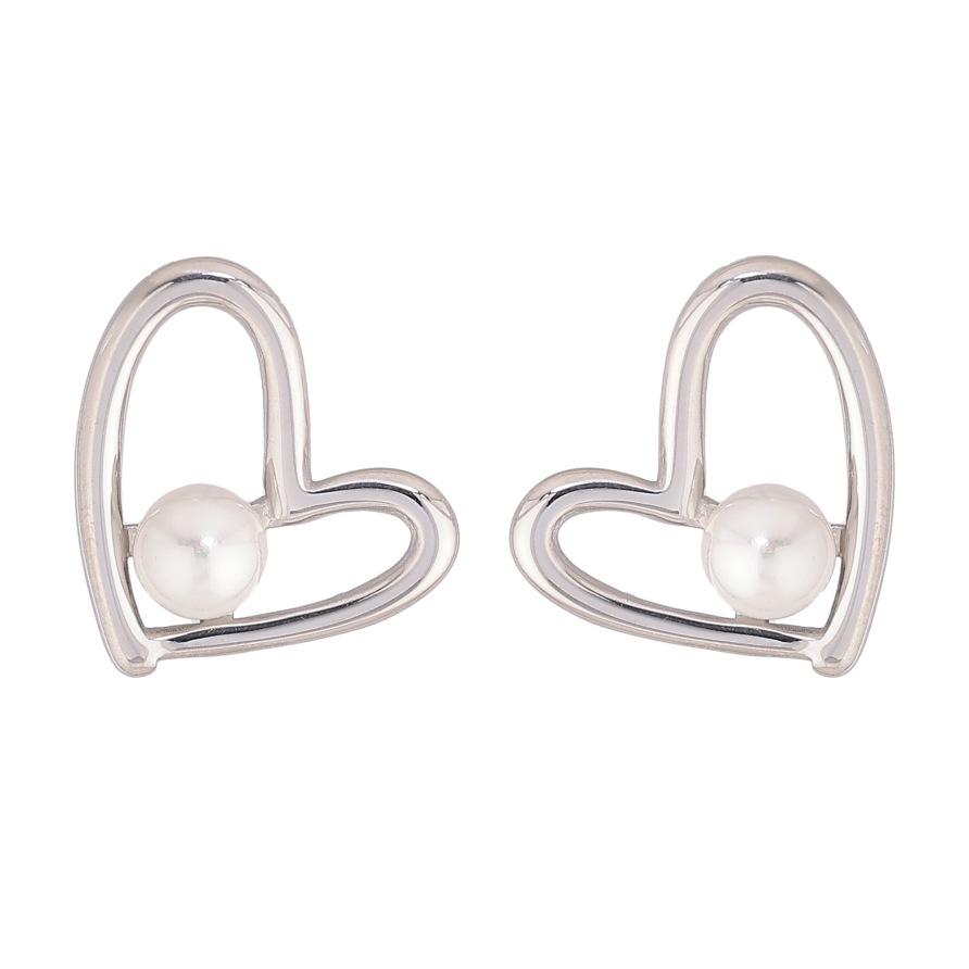 Серьги Нержавеющая сталь пусеты "Сердечки с жемчужинами" фото №1