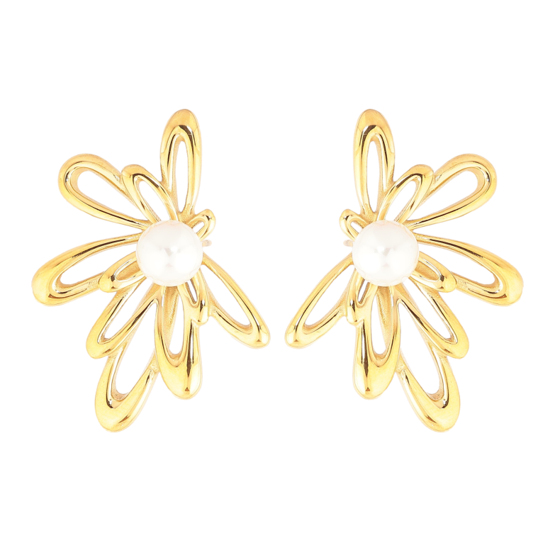 Сережки Нержавіюча сталь пусети "Квіточки з перлинами" фото №10