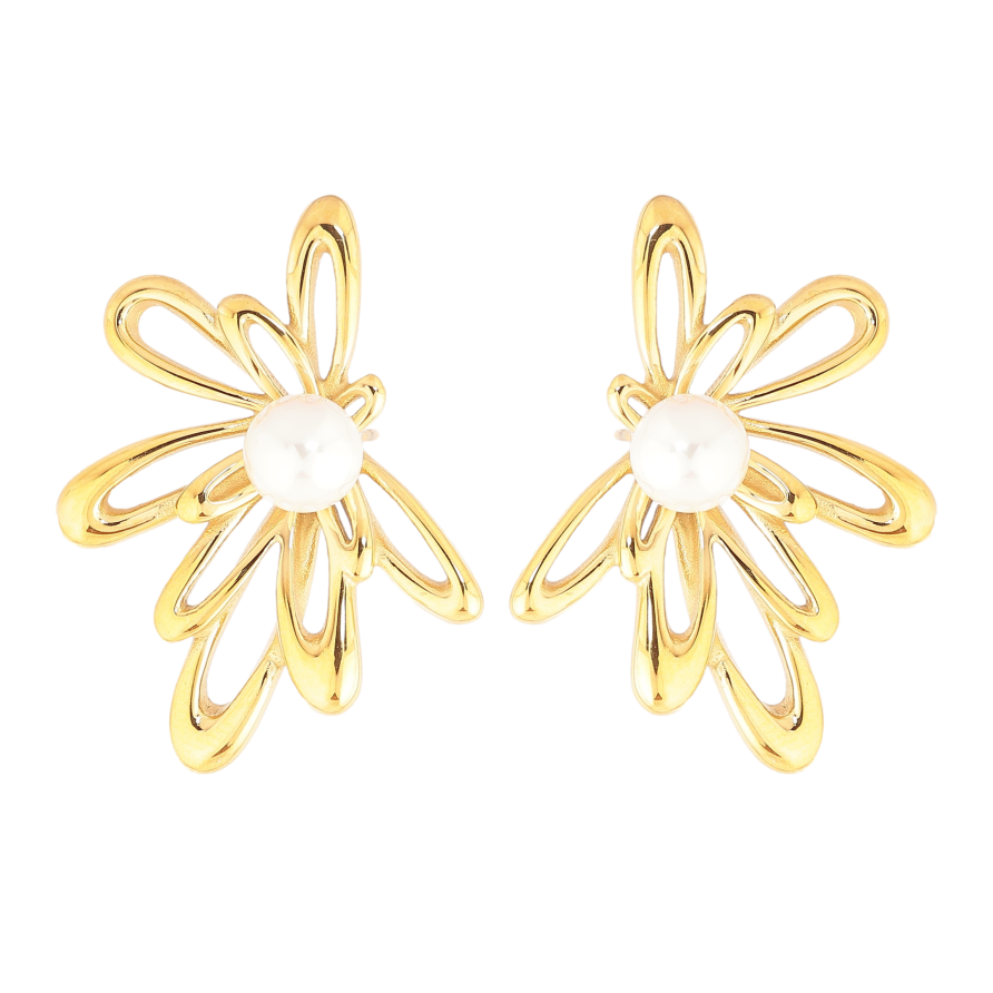 Сережки Нержавіюча сталь пусети "Квіточки з перлинами" фото №1