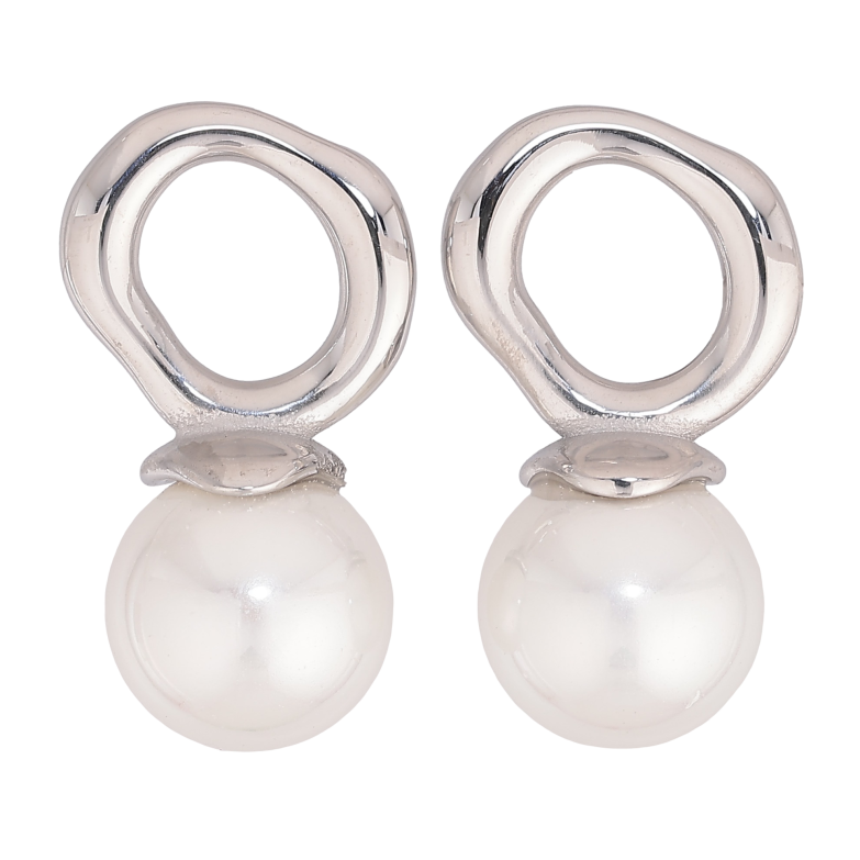 Серьги Нержавеющая сталь пусеты "Кольца с жемчужинами" фото №2