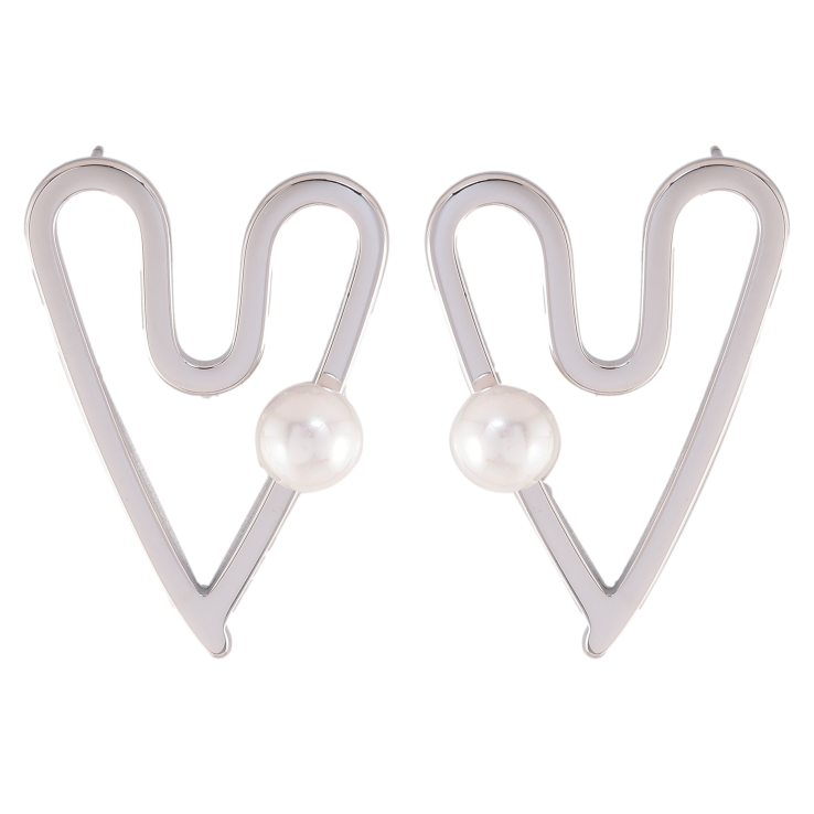 Серьги Нержавеющая сталь пусеты "Сердечки с жемчужинами" фото №23