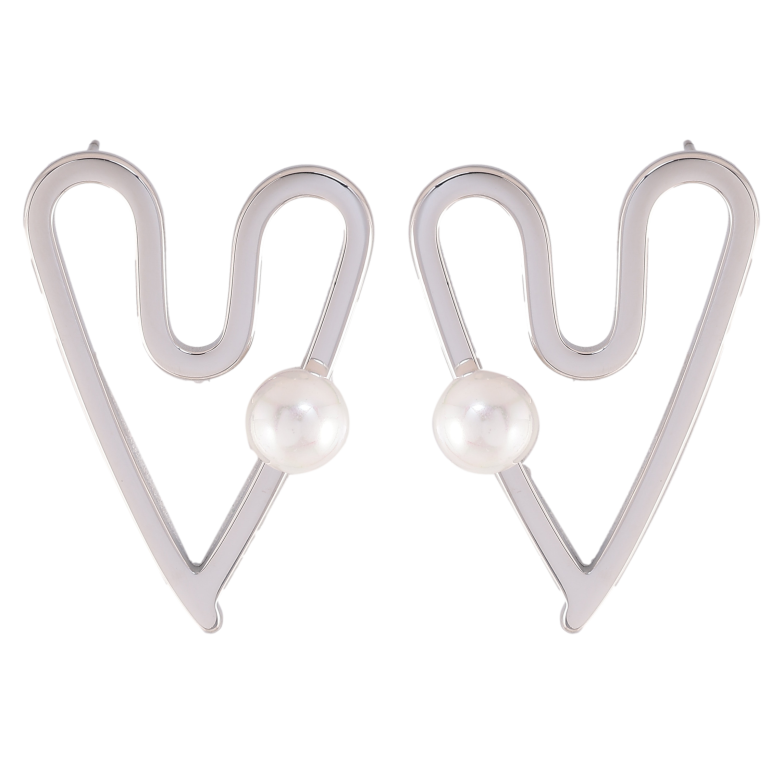 Сережки Нержавіюча сталь пусети "Сердечка з перлинами" фото №9