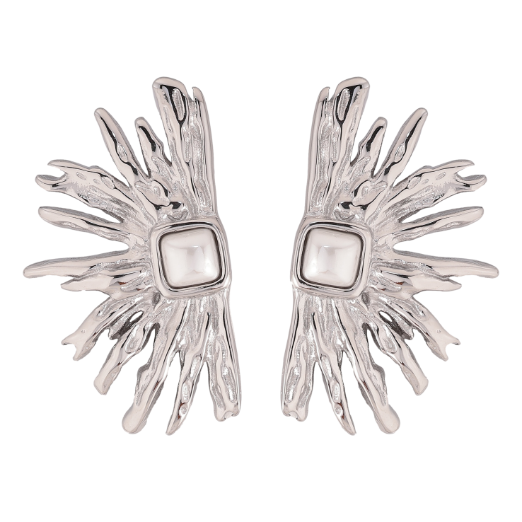 Серьги Нержавеющая сталь пусеты "Узор с жемчужными вставками" фото №19