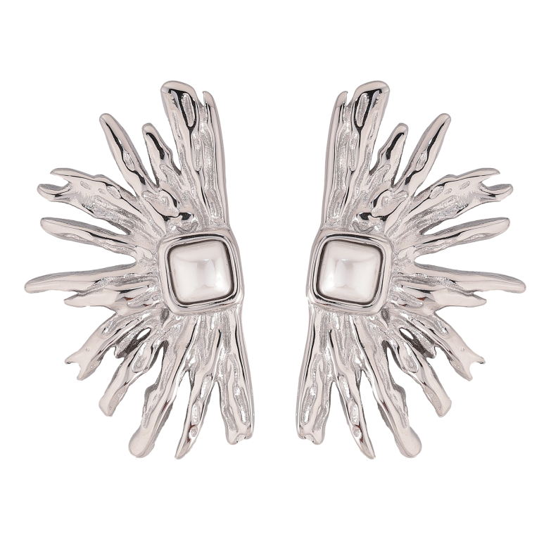 Серьги Нержавеющая сталь пусеты "Узор с жемчужными вставками" фото №1