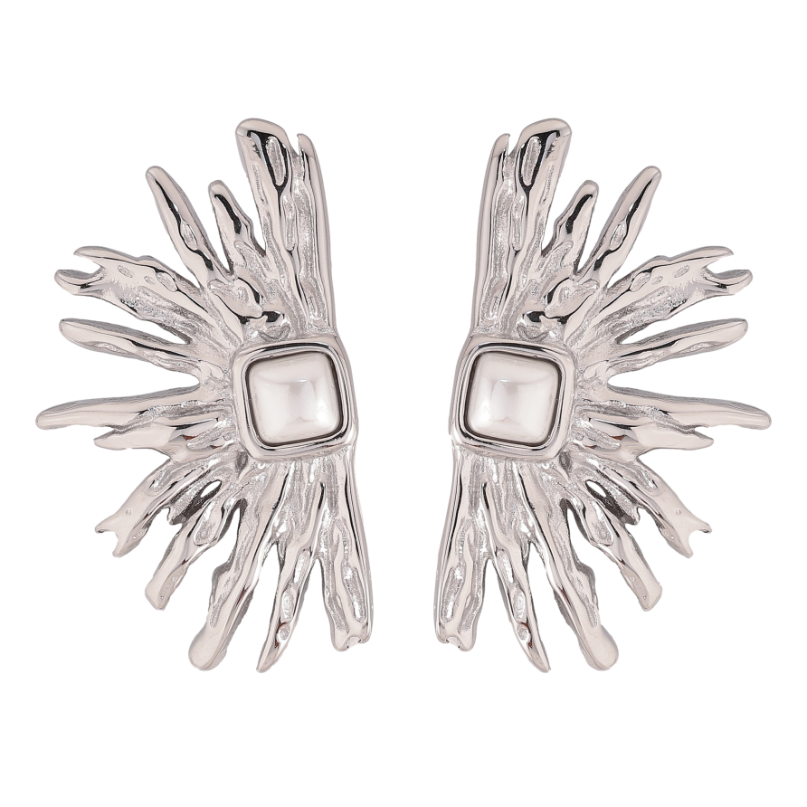 Серьги Нержавеющая сталь пусеты "Узор с жемчужными вставками" фото №1