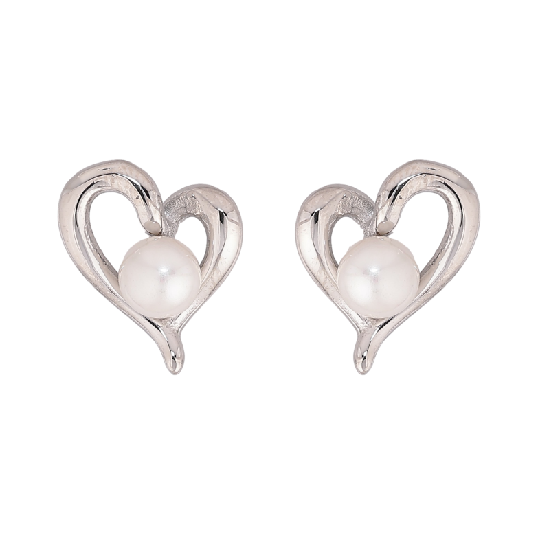 Сережки Нержавіюча сталь пусети "Сердечки з перлинами" фото №1
