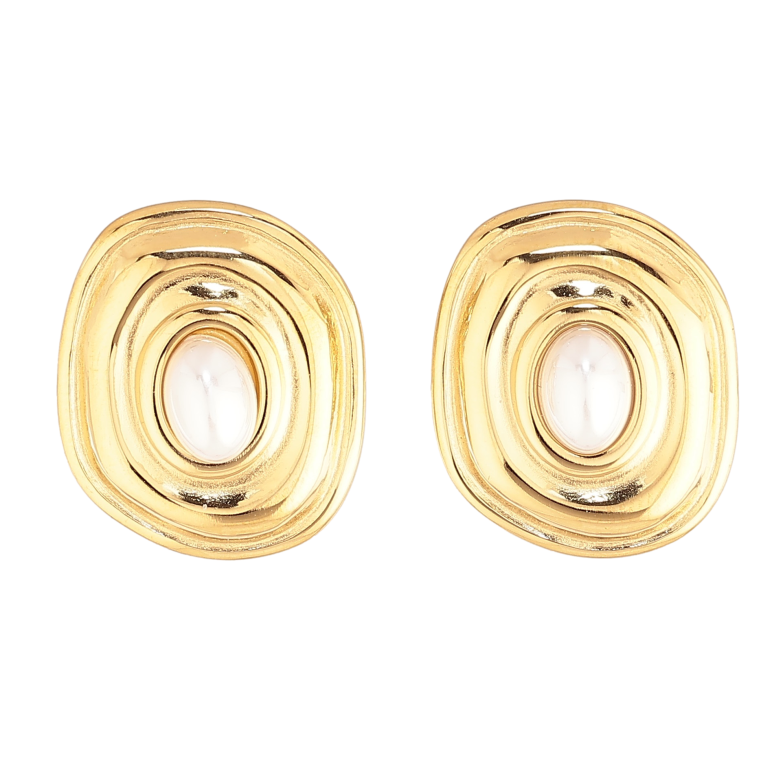 Серьги Нержавеющая сталь пусеты "Овальные с жемчужными вставками" фото №1