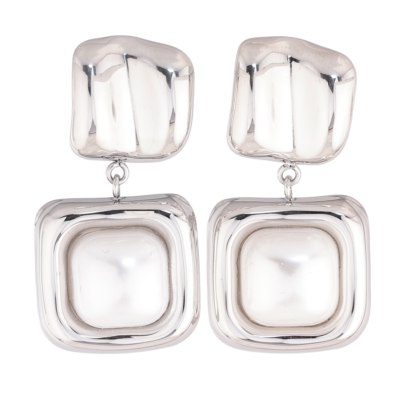 Серьги Нержавеющая сталь пусеты "Подвески с жемчужными вставками" фото №1