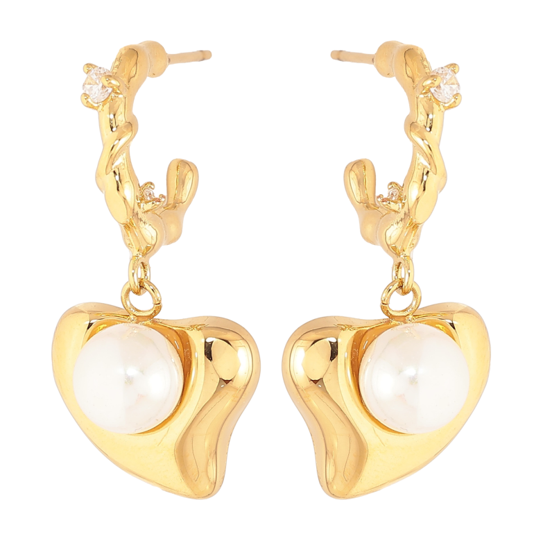 Сережки Нержавіюча сталь пусети "Сердечки з перлинами" фото №1