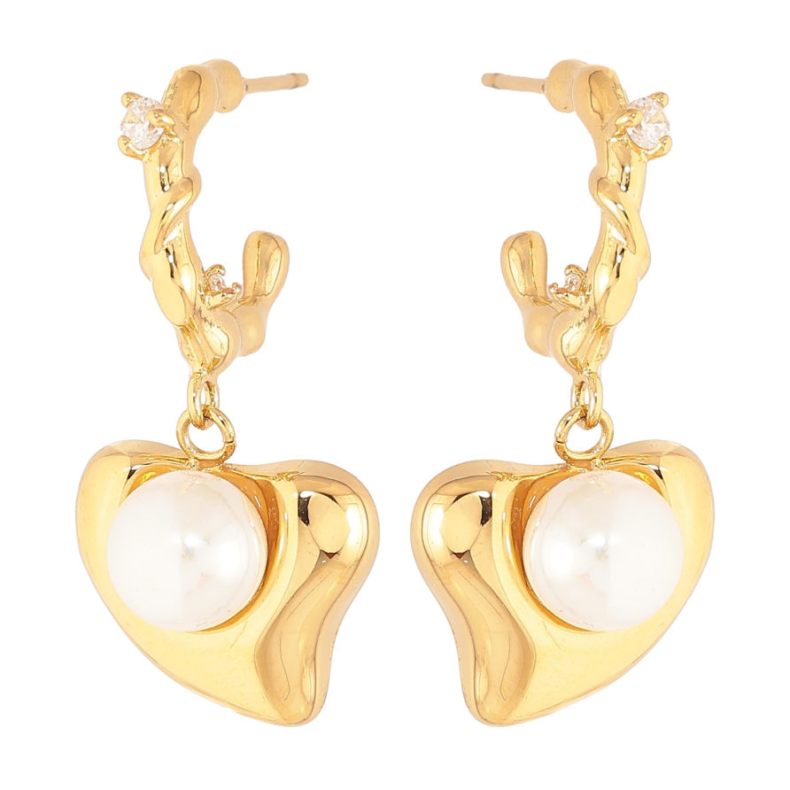 Сережки Нержавіюча сталь пусети "Сердечки з перлинами" фото №1