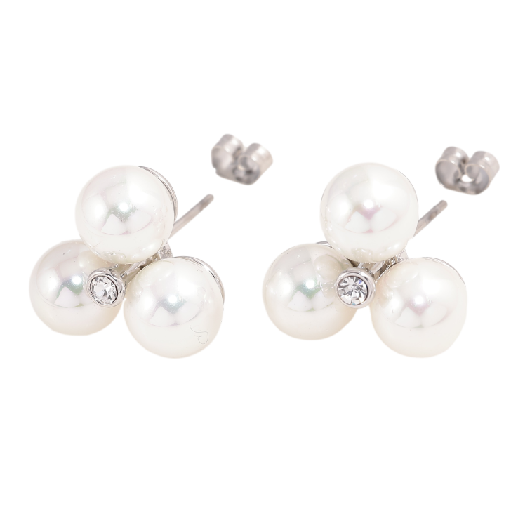 Серьги Нержавеющая сталь пусеты "Узор с жемчужинами" фото №4