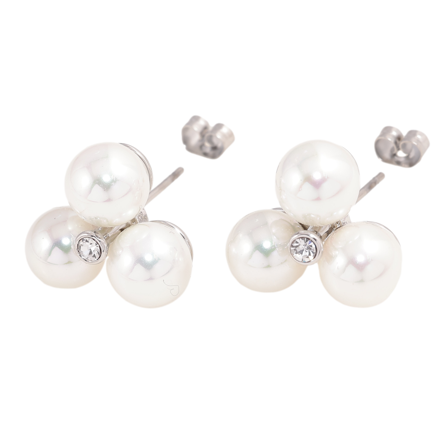 Серьги Нержавеющая сталь пусеты "Узор с жемчужинами" фото №1