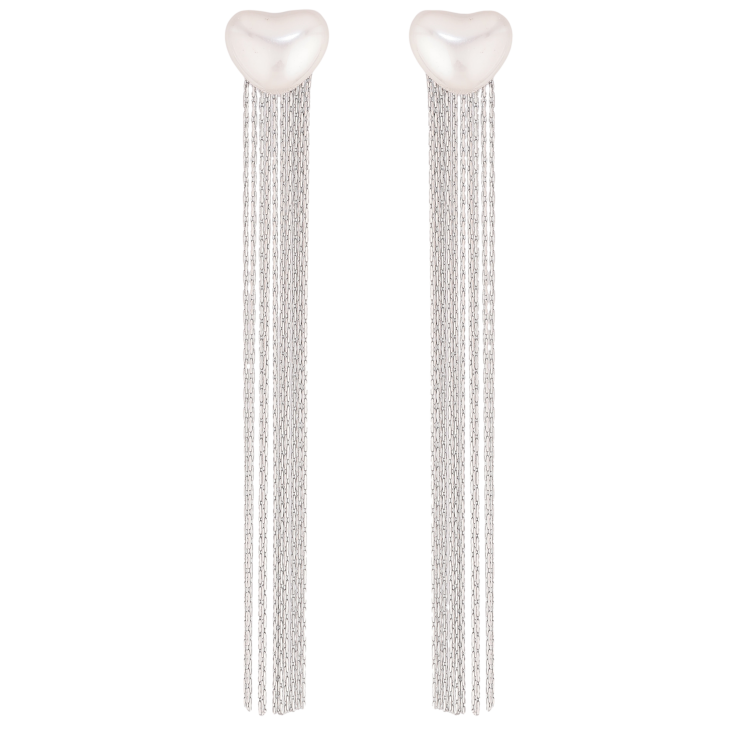 Серьги Нержавеющая сталь пусеты "Жемчужные сердечки с подвесками" фото №14