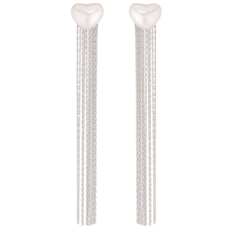 Сережки Нержавіюча сталь пусети "Перлинні серця з підвісками" фото №1