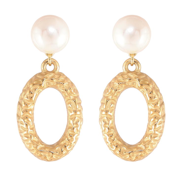 Сережки Нержавіюча сталь пусети "Перлини з овальними підвісками" фото №4