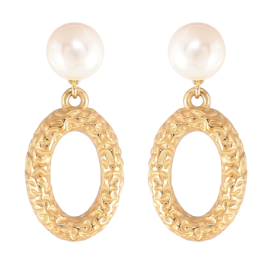 Сережки Нержавіюча сталь пусети "Перлини з овальними підвісками" фото №1