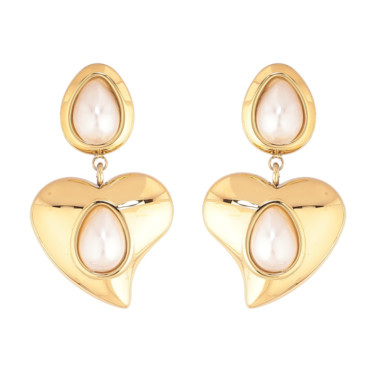 Сережки Нержавіюча сталь пусети "Сердечки з перлинними вставками" фото №15