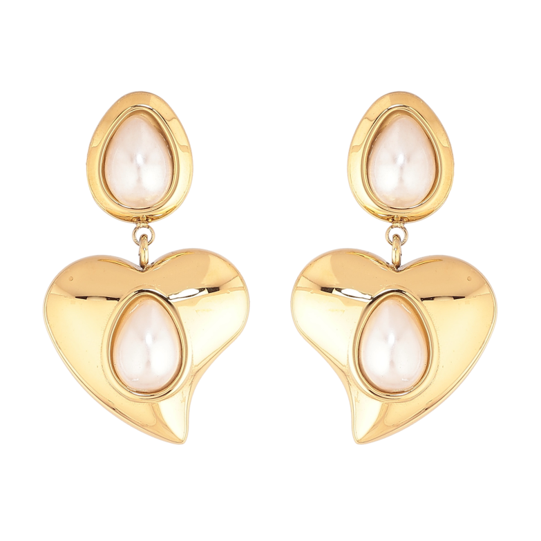 Серьги Нержавеющая сталь пусеты "Сердечки с жемчужными вставками" фото №1