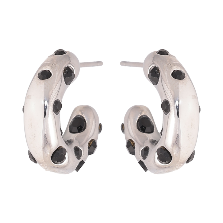 Сережки Нержавіюча сталь пусети "Дуги із чорними кристалами" фото №10