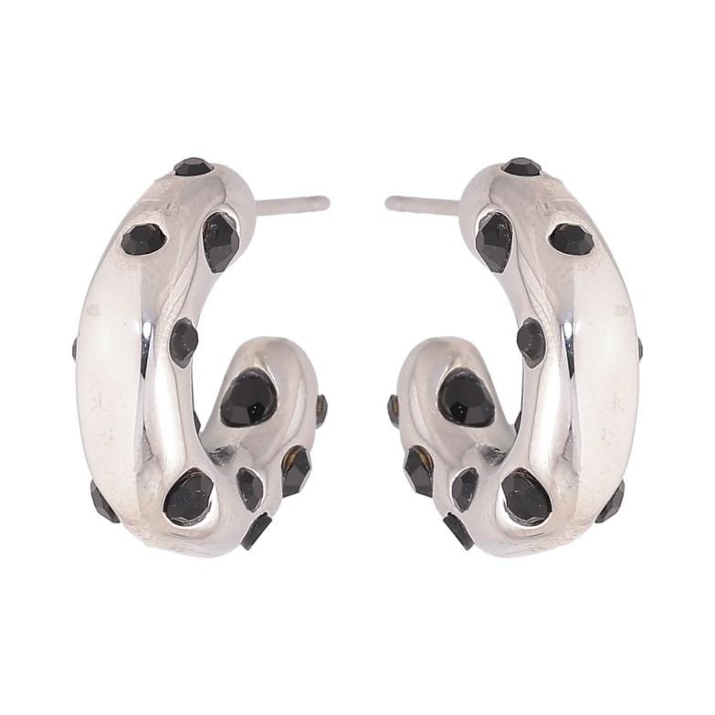 Серьги Нержавеющая сталь пусеты "Дуги с черными кристаллами" фото №7