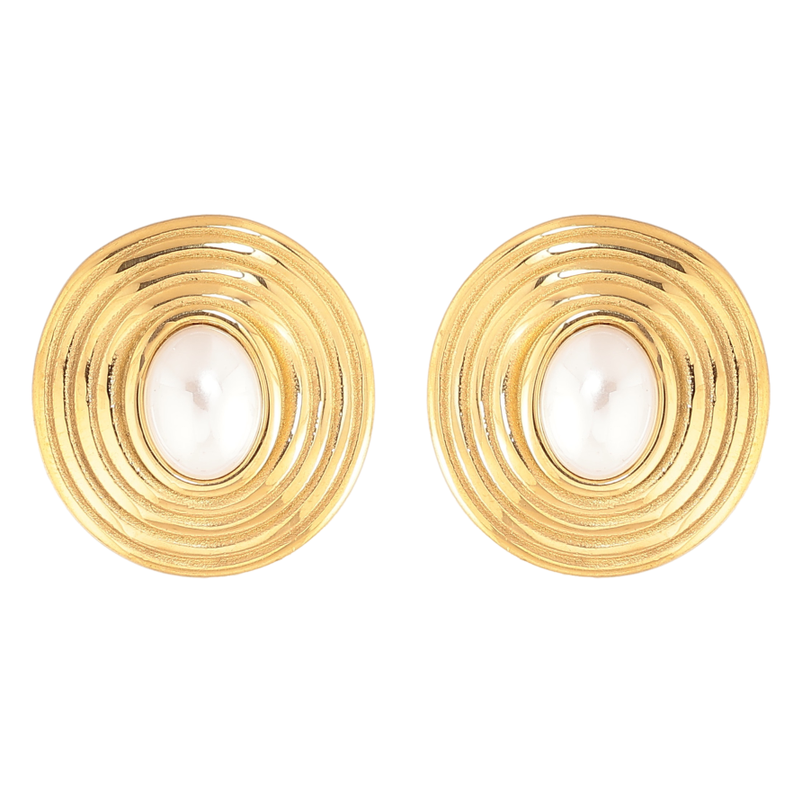 Сережки Нержавіюча сталь пусети "Візерунок з перлинами" фото №1 Сережки Нержавіюча сталь пусети "Візерунок з перлинами" фото №1