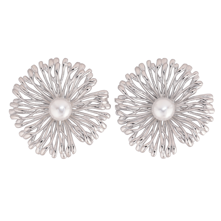 Сережки Нержавіюча сталь пусети "Квіточки з перлинами" фото №13