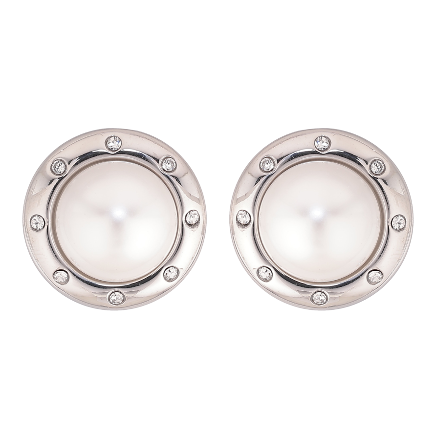 Серьги Нержавеющая сталь пусеты "Жемчужины в декоративной оправе" фото №1