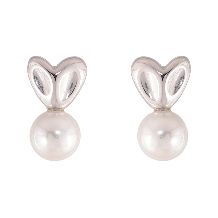 Серьги Нержавеющая сталь пусеты "Сердечки с жемчужинами" фото №16