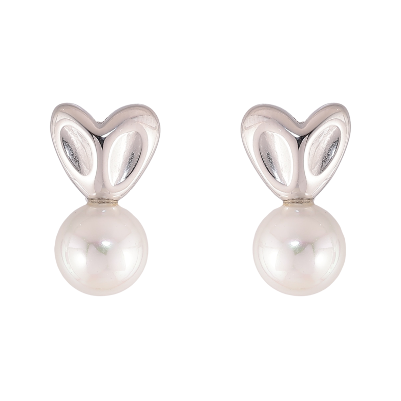 Серьги Нержавеющая сталь пусеты "Сердечки с жемчужинами" фото №1