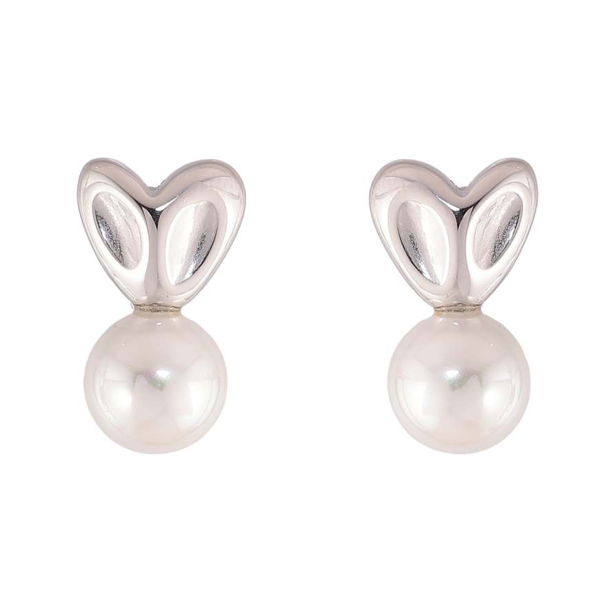 Серьги Нержавеющая сталь пусеты "Сердечки с жемчужинами" фото №1