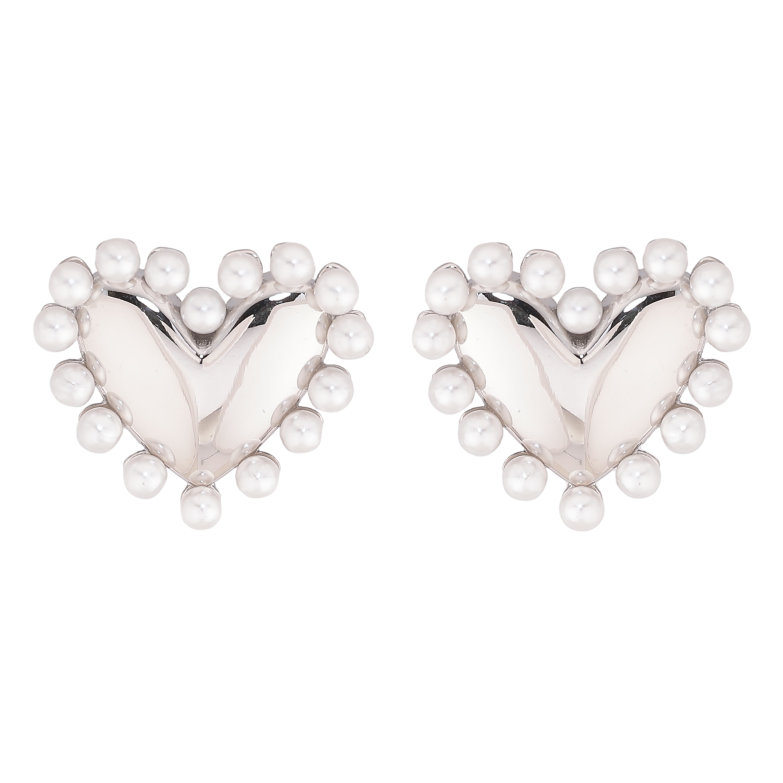 Сережки Нержавіюча сталь пусети "Сердечка з перлинами" фото №1