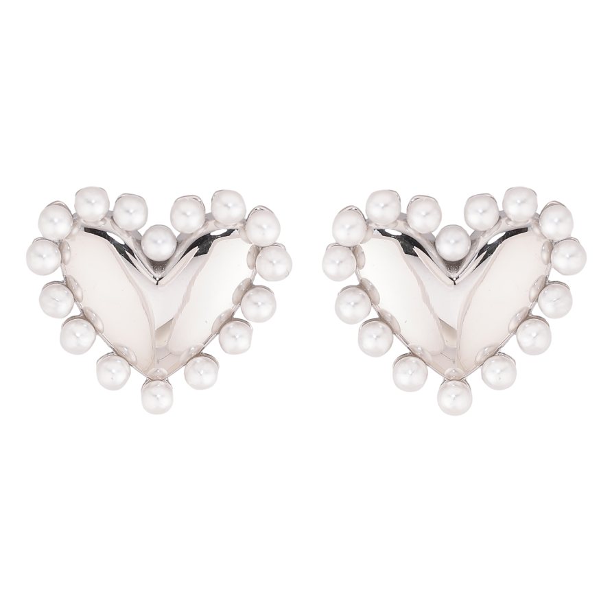 Серьги Нержавеющая сталь пусеты "Сердечки с жемчужинами" фото №1
