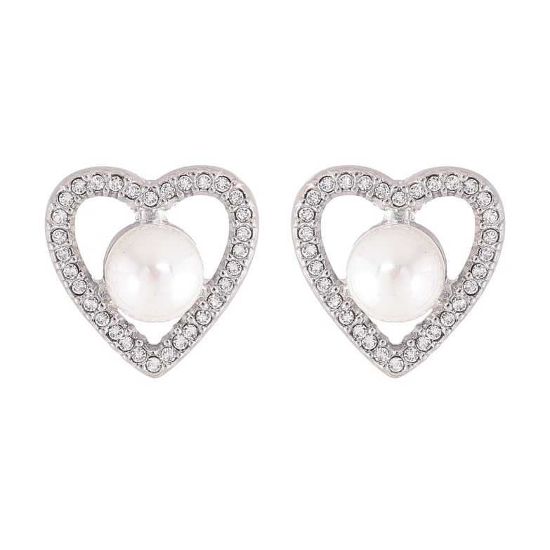 Сережки Нержавіюча сталь пусети "Сердечки з перлинами" фото №1