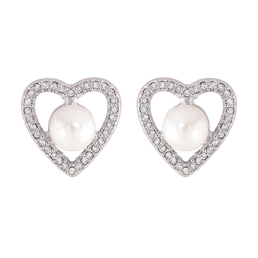 Серьги Нержавеющая сталь пусеты "Сердечки с жемчужинами" фото №1