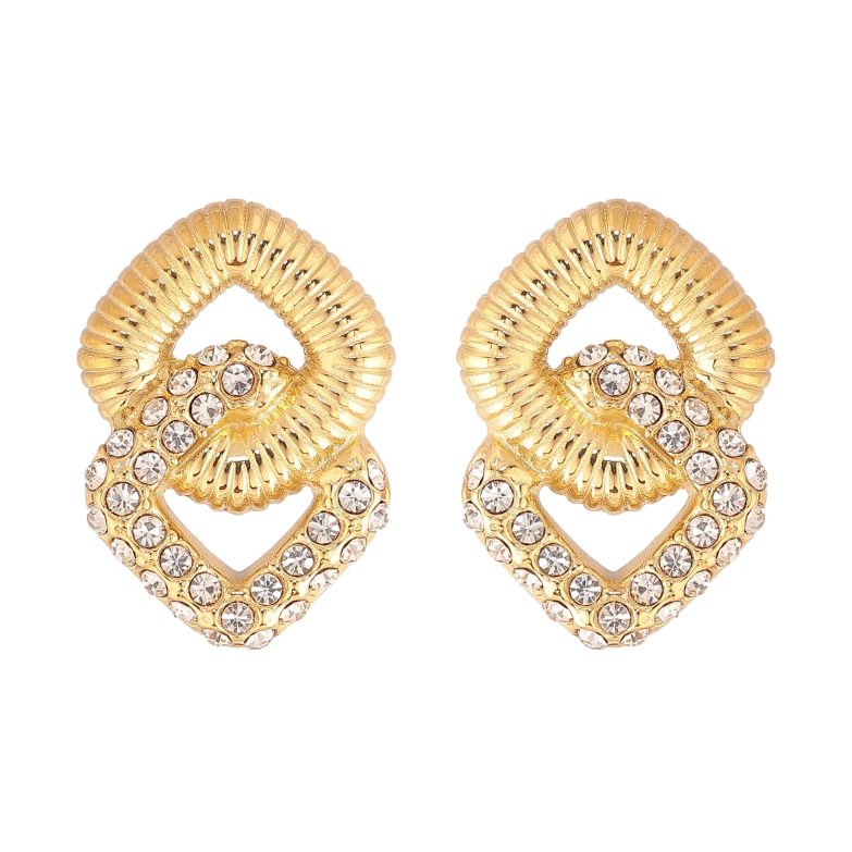 Серьги Нержавеющая сталь пусеты "Ромбовый узор с кристаллами" фото №1