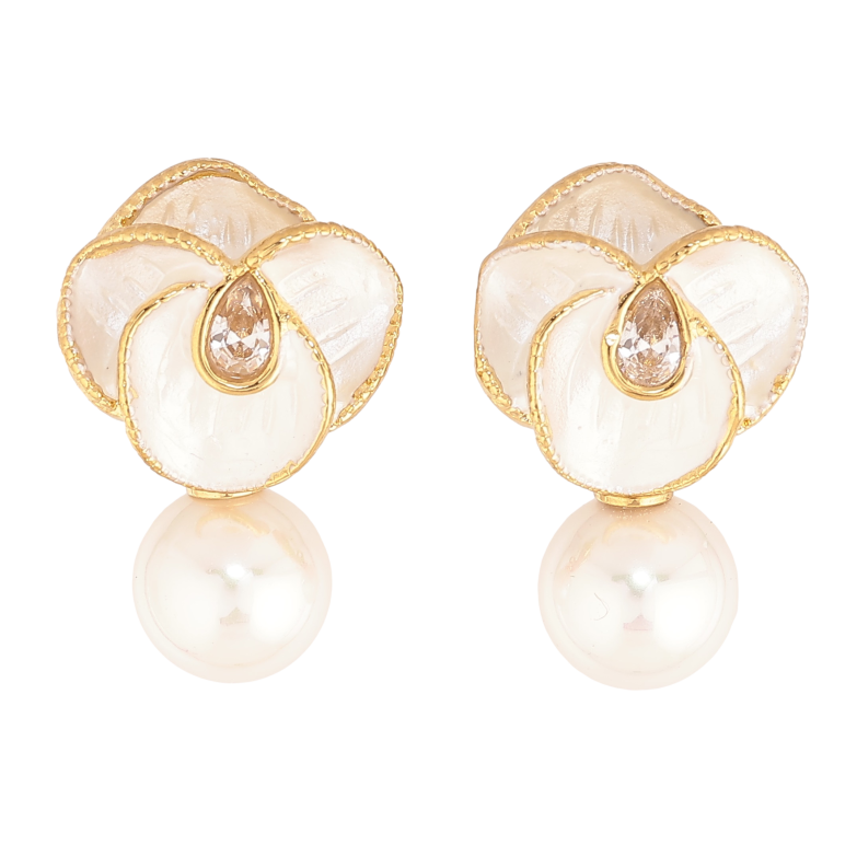 Сережки Нержавіюча сталь пусети "Квіточки з перлинами" фото №1