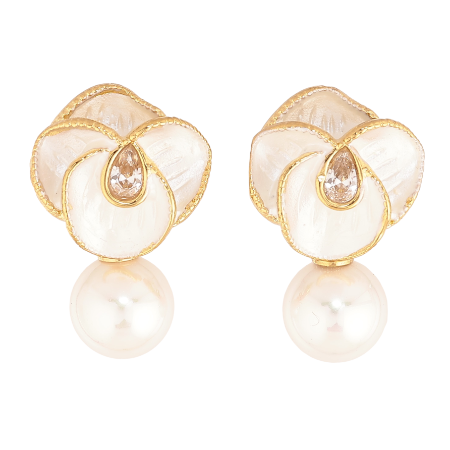 Сережки Нержавіюча сталь пусети "Квіточки з перлинами" фото №1