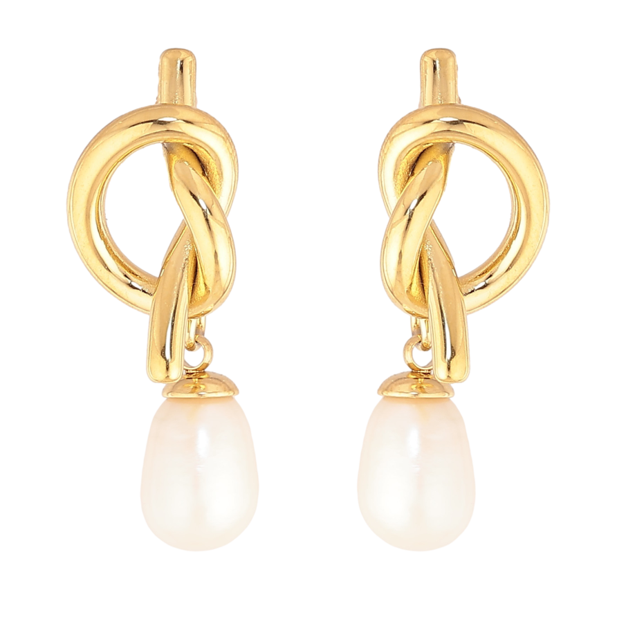 Сережки Нержавіюча сталь пусети "Вузлики з перлинами" фото №1 Сережки Нержавіюча сталь пусети "Вузлики з перлинами" фото №1