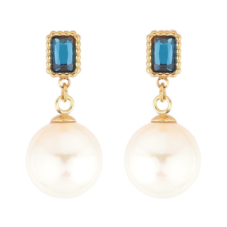 Сережки Нержавіюча сталь пусети "Перлинні підвіски з синіми кристалами" фото №12