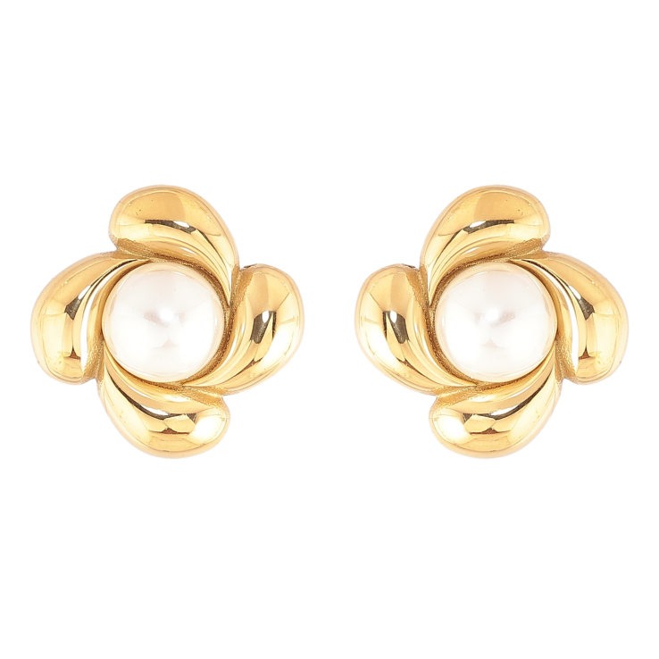 Сережки Нержавіюча сталь пусети "Квіточки з перлинами" фото №15