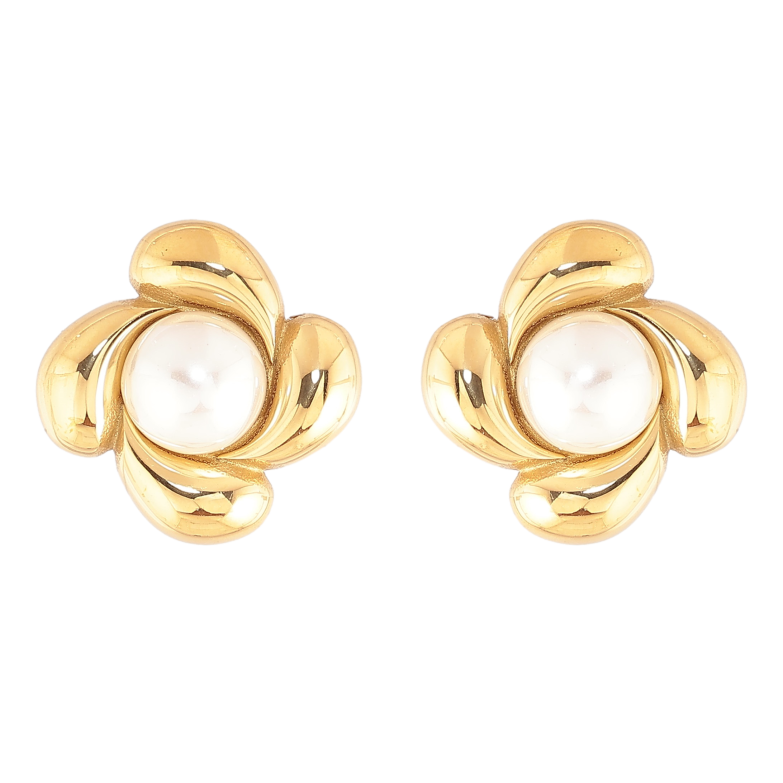 Серьги Нержавеющая сталь пусеты "Цветочки с жемчужинами" фото №2 Серьги Нержавеющая сталь пусеты "Цветочки с жемчужинами" фото №2