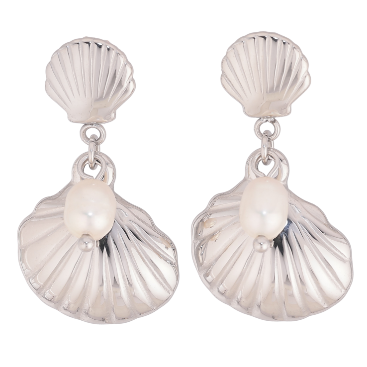 Серьги Нержавеющая сталь пусеты "Подвески ракушки с жемчужинами" фото №16