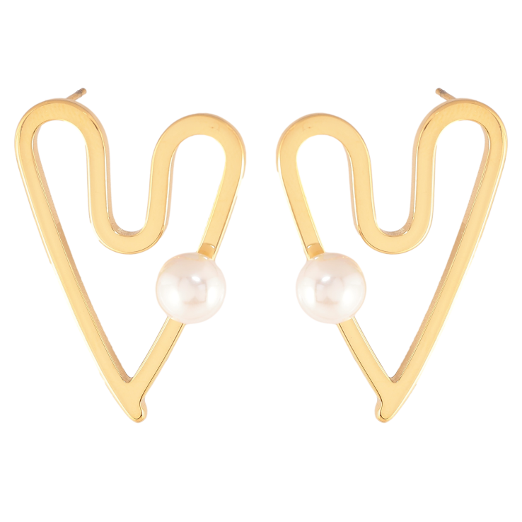 Сережки Нержавіюча сталь пусети "Сердечки з перлинами" фото №11