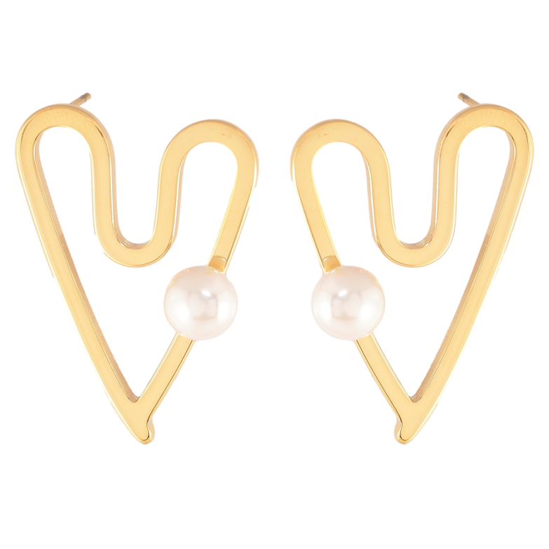 Серьги Нержавеющая сталь пусеты "Сердечки с жемчужинами" фото №1 Серьги Нержавеющая сталь пусеты "Сердечки с жемчужинами" фото №1