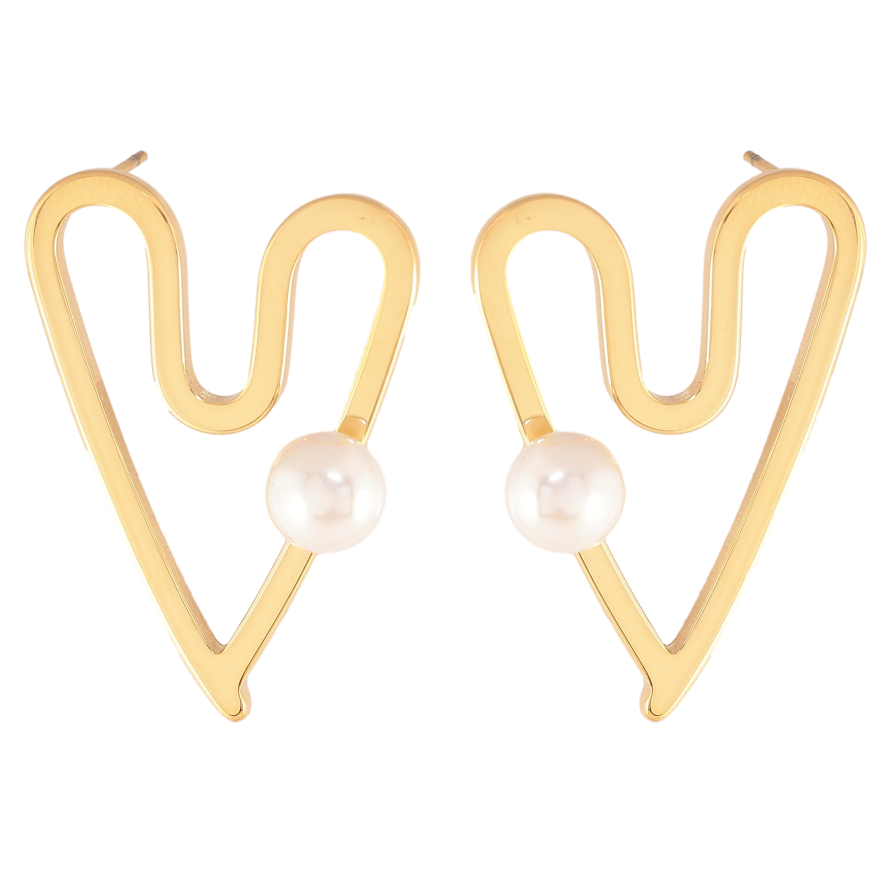 Сережки Нержавіюча сталь пусети "Сердечки з перлинами" фото №1 Сережки Нержавіюча сталь пусети "Сердечки з перлинами" фото №1