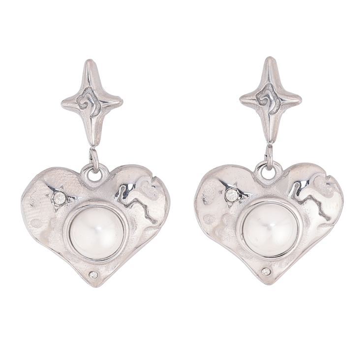 Сережки Нержавіюча сталь пусети "Підвіски серця з перлинами" фото №5