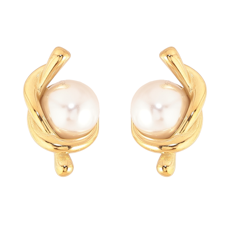 Сережки Нержавіюча сталь пусети "Візерунок з перлинами" фото №1 Сережки Нержавіюча сталь пусети "Візерунок з перлинами" фото №1