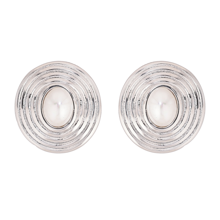 Серьги Нержавеющая сталь пусеты "Овалы с жемчужными вставками" фото №12