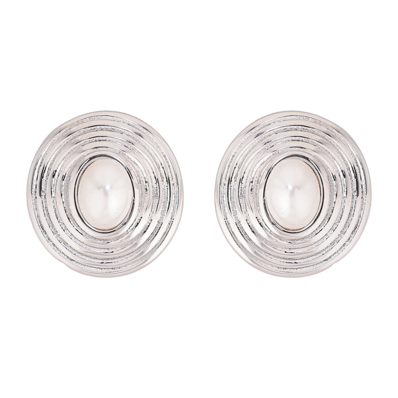 Серьги Нержавеющая сталь пусеты "Овалы с жемчужными вставками" фото №1